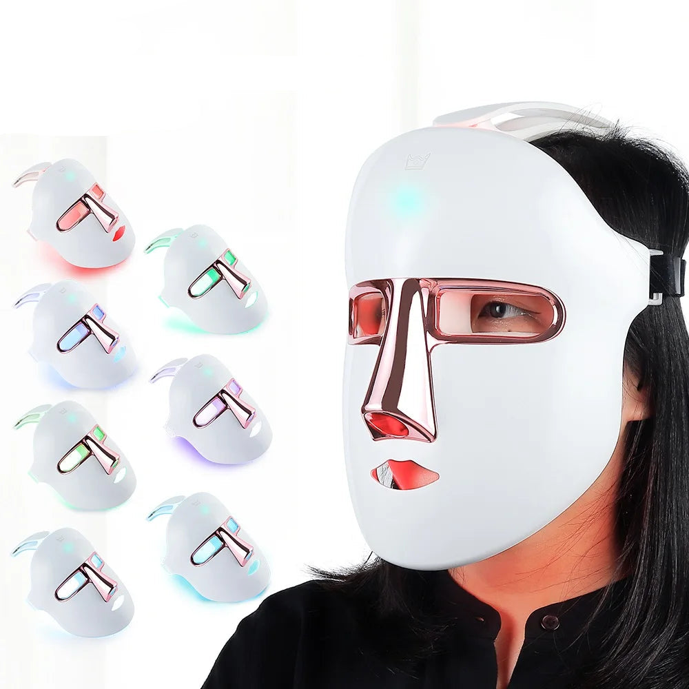 Masque LED sans fil à 7 couleurs pour le visage, masque de beauté photonique pour le visage, rajeunissement de la peau, réparation anti-acné, raffermissement de la peau, soins anti-âge