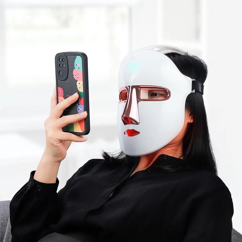 Masque LED sans fil à 7 couleurs pour le visage, masque de beauté photonique pour le visage, rajeunissement de la peau, réparation anti-acné, raffermissement de la peau, soins anti-âge