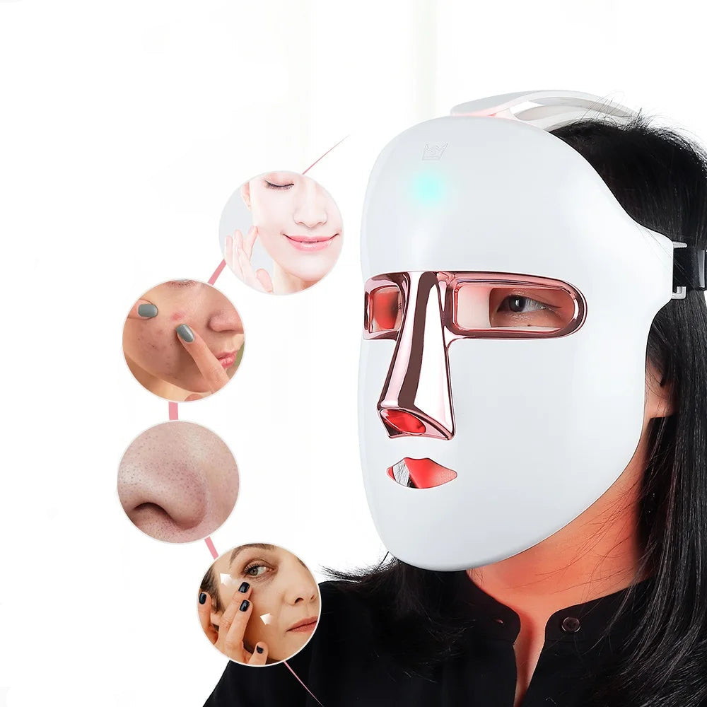 Masque LED sans fil à 7 couleurs pour le visage, masque de beauté photonique pour le visage, rajeunissement de la peau, réparation anti-acné, raffermissement de la peau, soins anti-âge